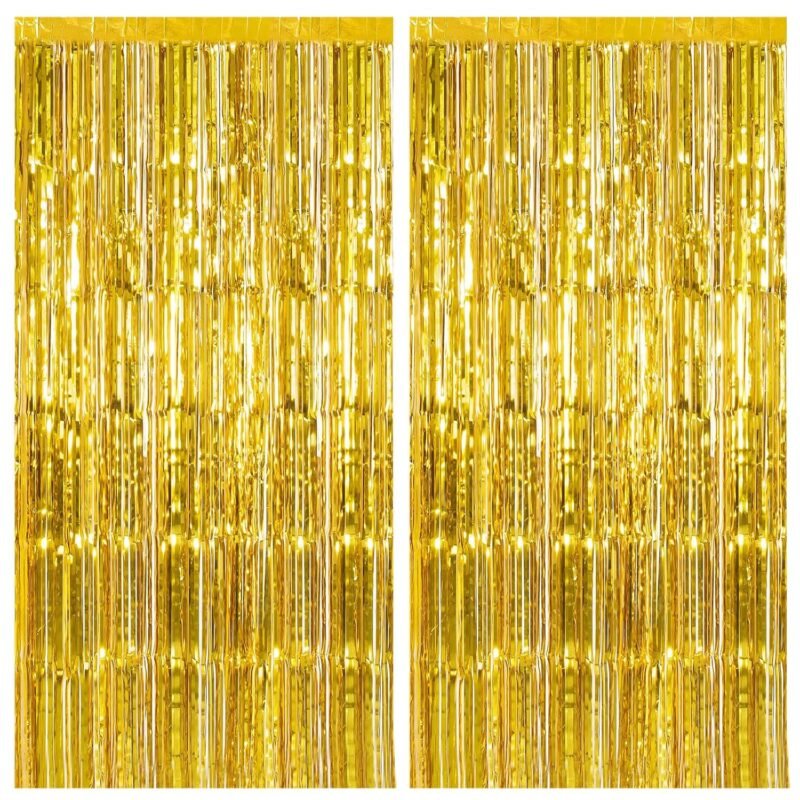 2 Pack Gold Backdrop Birthday Decorations Foil Curtain Backdrop Gold Streamers Dance Party Decorations Photo Booth Props for Bachelorette Decorations Christmas Halloween New...