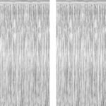 2 Pack Tinsel Backdrop, 3.28 FT x 7.05 FT Birthday Party Decorations, Silver Party Streamer Fringe Curtains Foil Backdrop, Metallic Silver Photo Props Party Supplies Party Decor