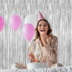 2 Pack Tinsel Backdrop, 3.28 FT x 7.05 FT Birthday Party Decorations, Silver Party Streamer Fringe Curtains Foil Backdrop, Metallic Silver Photo Props Party Supplies Party Decor