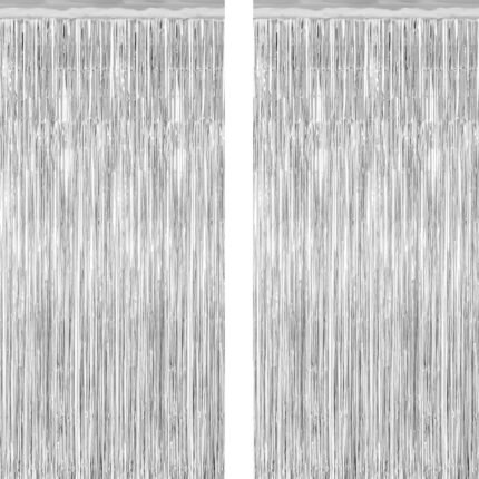 2 Pack Tinsel Backdrop, 3.28 FT x 7.05 FT Birthday Party Decorations, Silver Party Streamer Fringe Curtains Foil Backdrop, Metallic Silver Photo Props Party Supplies Party Decor