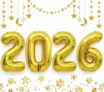 2026 Happy New Year Balloons - 42 Inch Large Gold Foil Number Set (2,0,2,6) - Ideal for New Year's Eve Party Supplies, NYE Decorations & 2026 Graduation