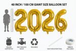 2026 Happy New Year Balloons - 42 Inch Large Gold Foil Number Set (2,0,2,6) - Ideal for New Year's Eve Party Supplies, NYE Decorations & 2026 Graduation