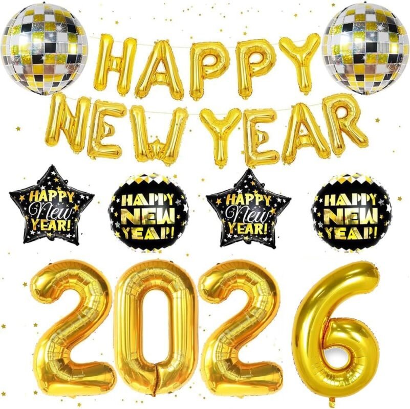 2026 New Year Party Decoration Gold Foil Number Balloons 2025 New Year Balloons Large Number Balloon for 2026 Eve Party Supplies