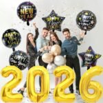 2026 New Years Eve Party Supplies - 10 Pcs 2026 Happy New Year Foil Balloons Decorations NYE Party Decorations Set