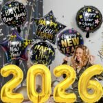 2026 New Years Eve Party Supplies - 10 Pcs 2026 Happy New Year Foil Balloons Decorations NYE Party Decorations Set
