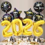 2026 New Years Eve Party Supplies - 10 Pcs 2026 Happy New Year Foil Balloons Decorations NYE Party Decorations Set