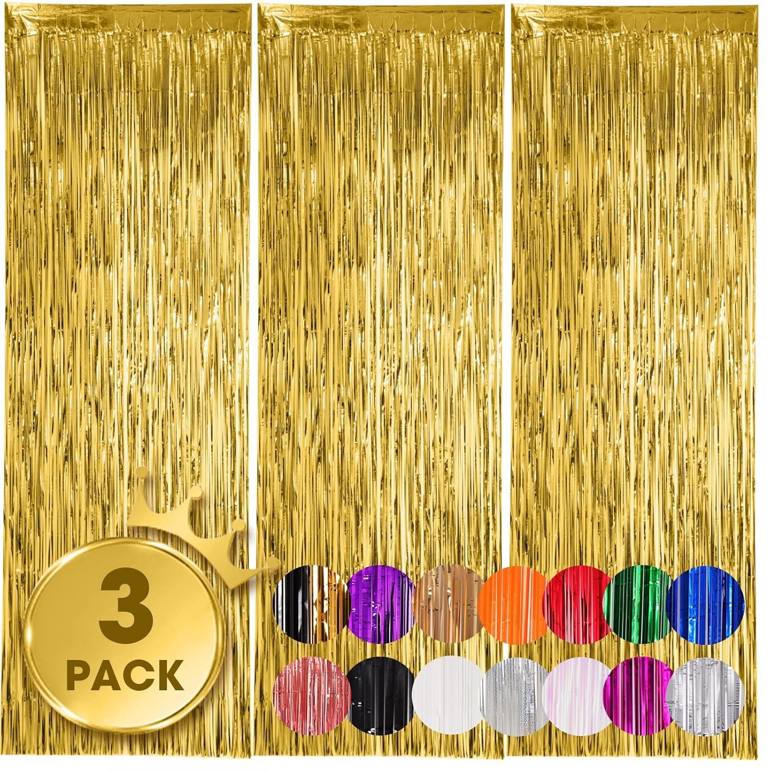 3 Pack 3.3x8.2 Feet Gold Foil Fringe Backdrop Curtains, Tinsel Streamers, Fringe Backdrop for 2025 New Years Eve, Graduation, Birthday, Baby Shower, Gender Reveal, Disco Party 3 Pack 3.3x8.2 Feet Gold Foil Fringe Backdrop Curtains, Tinsel Streamers, Fringe Backdrop for 2025 New Years Eve, Graduation, Birthday, Baby Shower, Gender Reveal, Disco Party