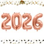 40 Inch 2026 Balloons Rose Gold Foil Number Balloons for 2026 New Year Festival Celebration or Birthday Party Supplies Decorations,New Years Balloon 2026, New Years Eve Balloon