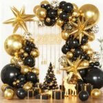 Black and Gold Balloon Arch Kit, Black and Gold Party Decorations for Birthday Bachelorette Retirement Office Christmas 2026 New Years Eve Graduation Anniversary Party Decorations