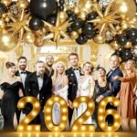 Black and Gold Balloon Arch Kit, Black and Gold Party Decorations for Birthday Bachelorette Retirement Office Christmas 2026 New Years Eve Graduation Anniversary Party Decorations