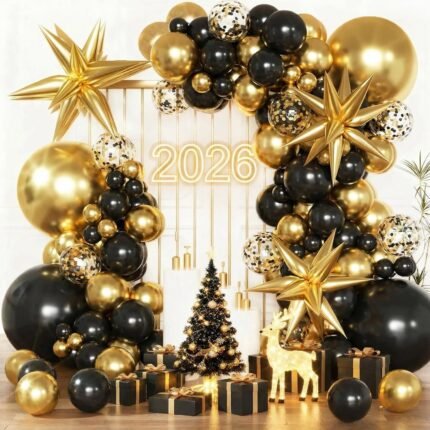 Black and Gold Balloon Arch Kit, Black and Gold Party Decorations for Birthday Bachelorette Retirement Office Christmas 2026 New Years Eve Graduation Anniversary Party Decorations