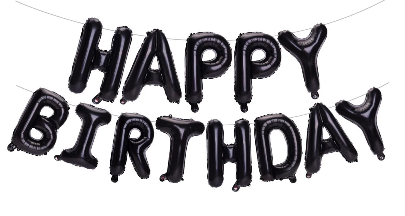 Black Happy Birthday Balloons Banner, 16 Inch Mylar Foil Letters Happy Birthday Sign Bunting Inflatable Reusable 3D Hanging Letter Kit Set for Girls Boys Kids Adults Birthday...