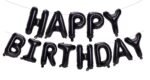 Black Happy Birthday Balloons Banner, 16 Inch Mylar Foil Letters Happy Birthday Sign Bunting Inflatable Reusable 3D Hanging Letter Kit Set for Girls Boys Kids Adults Birthday...