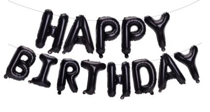 Black Happy Birthday Balloons Banner, 16 Inch Mylar Foil Letters Happy Birthday Sign Bunting Inflatable Reusable 3D Hanging Letter Kit Set for Girls Boys Kids Adults Birthday...