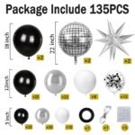 Black Silver Balloons Arch Garland Kit, Black Silver White Balloons Disco Ball Balloons Arch for Disco Party Christmas 2026 New Year's Eve Birthday Graduation Anniversary...