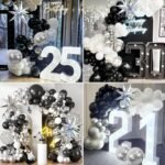 Black Silver Balloons Arch Garland Kit, Black Silver White Balloons Disco Ball Balloons Arch for Disco Party Christmas 2026 New Year's Eve Birthday Graduation Anniversary...