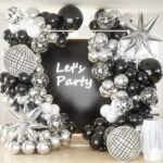 Black Silver Balloons Arch Garland Kit, Black Silver White Balloons Disco Ball Balloons Arch for Disco Party Christmas 2026 New Year's Eve Birthday Graduation Anniversary...