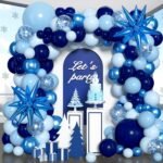 Blue Balloon Arch Kit Garland, Chrome Blue Light Navy Blue Balloons for Winter Wonderland Baby Shower Birthday Christmas Hanukkah New Years Eve Graduation Anniversary Decorations