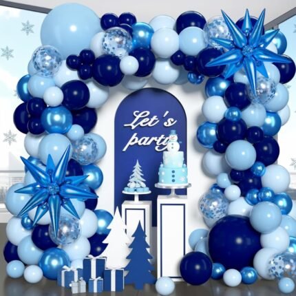 Blue Balloon Arch Kit Garland, Chrome Blue Light Navy Blue Balloons for Winter Wonderland Baby Shower Birthday Christmas Hanukkah New Years Eve Graduation Anniversary Decorations