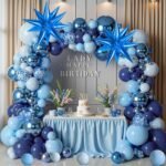 Blue Balloon Arch Kit Garland, Chrome Blue Light Navy Blue Balloons for Winter Wonderland Baby Shower Birthday Christmas Hanukkah New Years Eve Graduation Anniversary Decorations