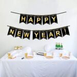 Fecedy Black Gold Happy New Year Banner for New year Party Decorations