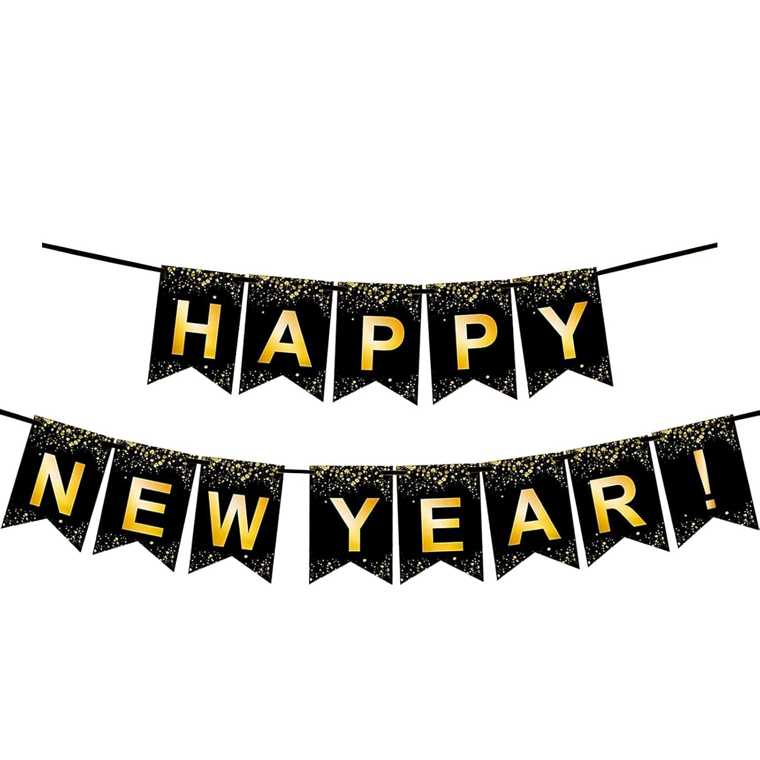 Fecedy Black Gold Happy New Year Banner for New year Party Decorations Fecedy Black Gold Happy New Year Banner for New year Party Decorations