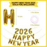 Gold Happy New Year 2026 Balloons, 16 Inch 2026 Foil Number Balloons, 2026 NYE Decorations for 2026 New Years Eve Décor