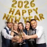 Gold Happy New Year 2026 Balloons, 16 Inch 2026 Foil Number Balloons, 2026 NYE Decorations for 2026 New Years Eve Décor