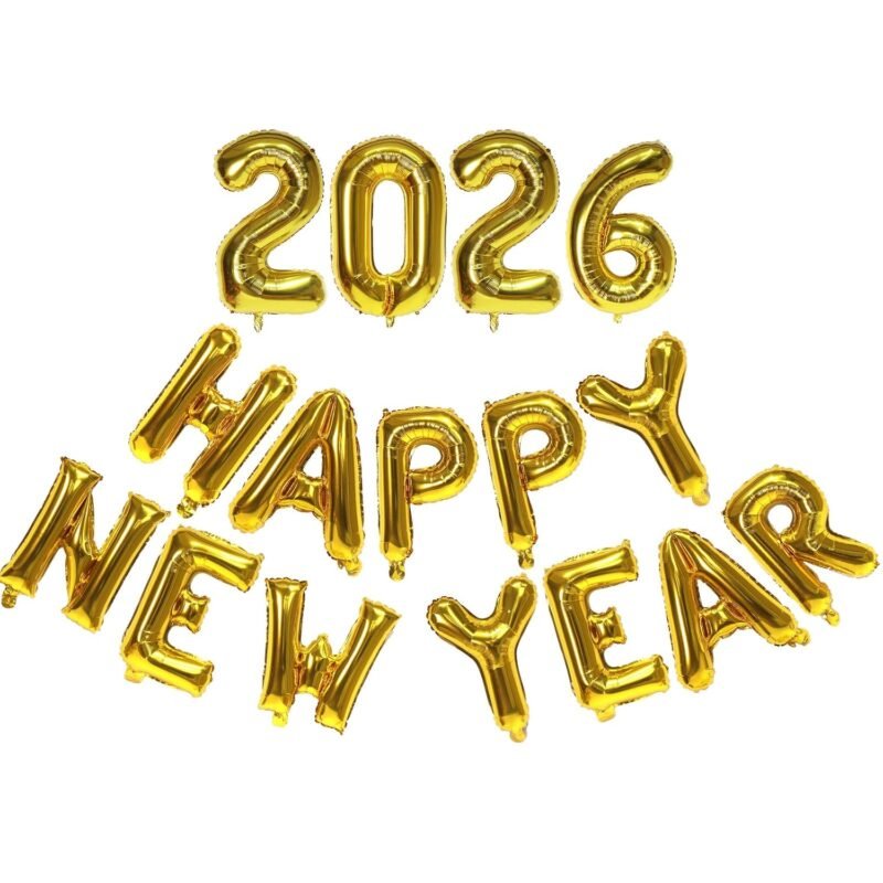 Gold Happy New Year 2026 Balloons, 16 Inch 2026 Foil Number Balloons, 2026 NYE Decorations for 2026 New Years Eve Décor