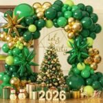 Green and Gold Balloon Arch kit Garland, Dark Light Green Gold Balloons with Star Balloons for Christmas New Year's Eve Baby Shower Jungle Birthday Anniversary Party Decorations