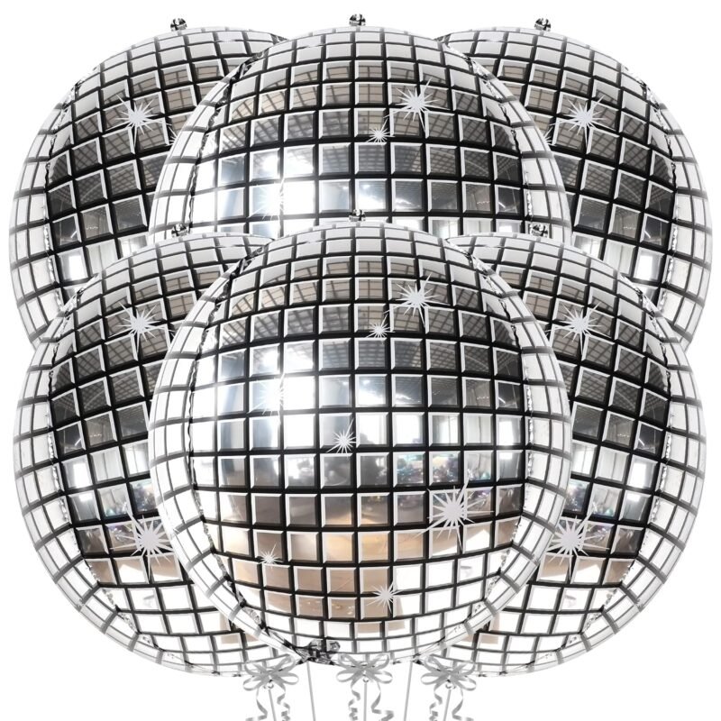 KatchOn, Big Silver Disco Ball Balloons - 22 Inch, Pack of 6 | Disco Party Decorations, 4D Sphere Disco Balloons | New Years Balloons, New Years Eve Party Supplies 2026 | Silver...