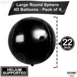 KatchOn, Large Black Mylar Balloons - 22 Inch, Pack of 6 | Round 4D Black Mylar Balloon for Birthday, Bachelorette Decorations | Nye Balloons for New Years Eve Party Supplies 2026