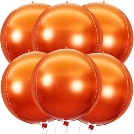 KatchOn, Orange Mylar Balloons - Big, 22 Inch, Pack of 6 | 4D Foil Metallic Balloon for Halloween Decorations | Orange Party Decor | Basketball Party Decorations | Thanksgiving,...