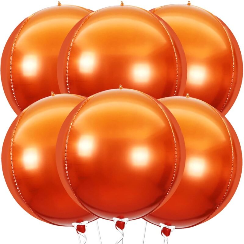 KatchOn, Orange Mylar Balloons - Big, 22 Inch, Pack of 6 | 4D Foil Metallic Balloon for Halloween Decorations | Orange Party Decor | Basketball Party Decorations | Thanksgiving,...