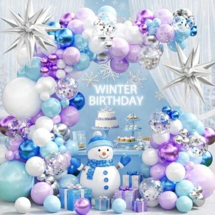 Purple and Blue Balloon Arch Garland Kit, Winter Balloon Arch Kit for Winter Wonderland Baby Shower Princess Birthday Snow Christmas Party Anniversary Decorations