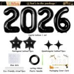 Upgraded, 42in Large 2026 Balloons Numbers, with 4pcs Star Balloon and Accessories (3D Premium Aluminum Foil) Ideal New Years Eve Balloons Decorations, for New Years Eve Party...