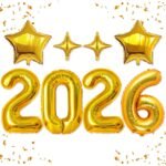Upgraded, 42in Large 2026 Balloons Numbers, with 4pcs Star Balloon and Accessories (3D Premium Aluminum Foil) Ideal New Years Eve Balloons Decorations, for New Years Eve Party...