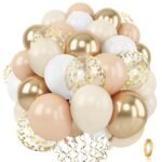 Zesliwy Black Gold Confetti Balloons 50 pack - 12 Inch Gold White and Black Confetti Balloons with Ribbons for Graduation Birthday Wedding Party Decorations